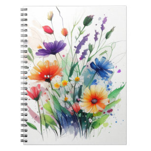 Orange Lila Red Blue Watercolor Blumen Journal Notizblock