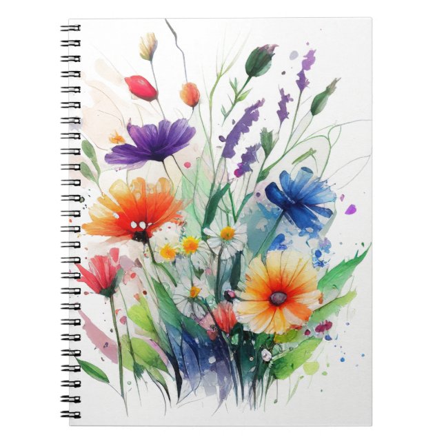 Orange Lila Red Blue Watercolor Blumen Journal Notizblock (Vorderseite)
