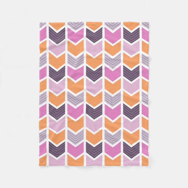 Orange lila rosa geometrisches Zickzack Muster Fleecedecke (Vorderseite)