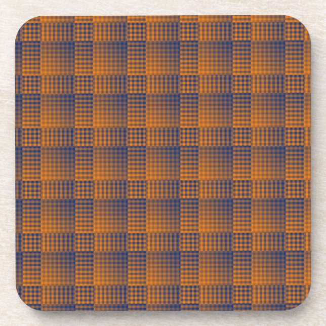 Orange Lila Schachbrett abstraktes Muster Getränkeuntersetzer (Vorderseite)