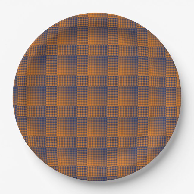 Orange Lila Schachbrett abstraktes Muster Pappteller (Vorderseite)