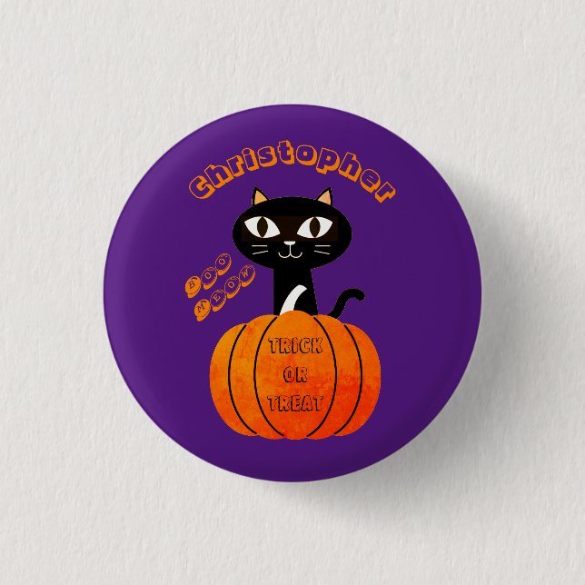 Orange Lila Spooky Cat Pumpkin Party Halloween Button (Vorderseite)