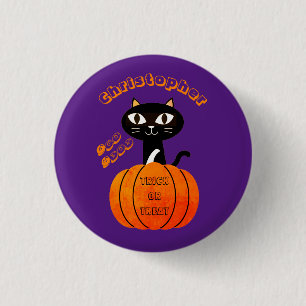 Orange Lila Spooky Cat Pumpkin Party Halloween Button
