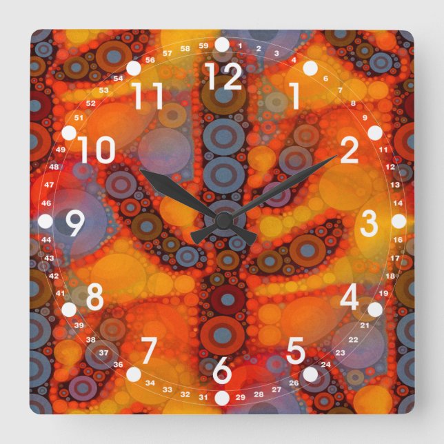 Orange Lila Südwest Saguaro Cactus Mosaic Quadratische Wanduhr (Vorderseite)