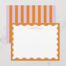 Orange & Lilac Wavy Frame Note Card with Striped E Einladung