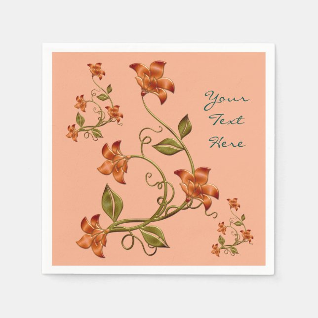 Orange Lilien Blumenmuster Peach Napkins Serviette (Vorderseite)