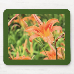 Orange Lilies Dark Green Border Mousepad