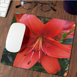 Orange Lily Bloom Floral Mousepad
