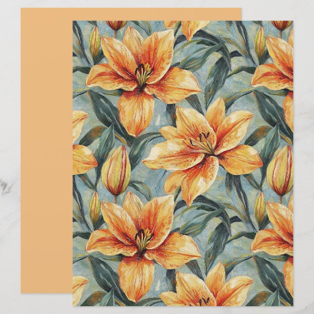 Orange Lily on Sage Green Scrapbook Paper (Vorne/Hinten)