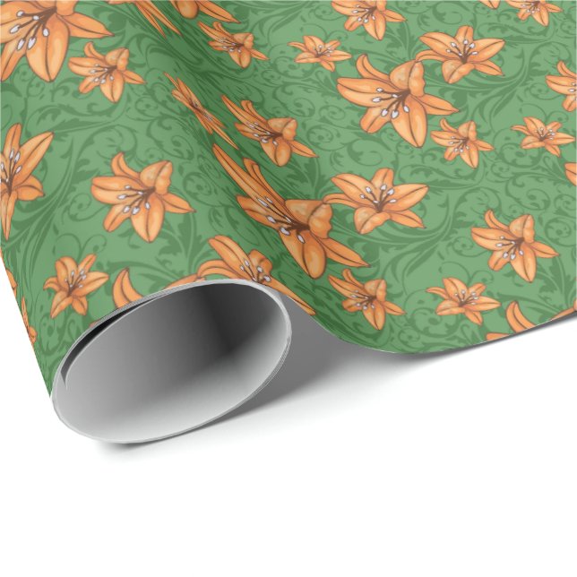 Orange Lily Wrapping Paper Geschenkpapier (Rolleneckpunkt)