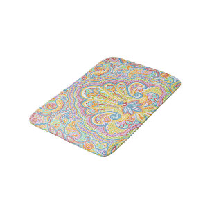 Orange Lime Green Pink Paisley Floral Art Motif Badematte