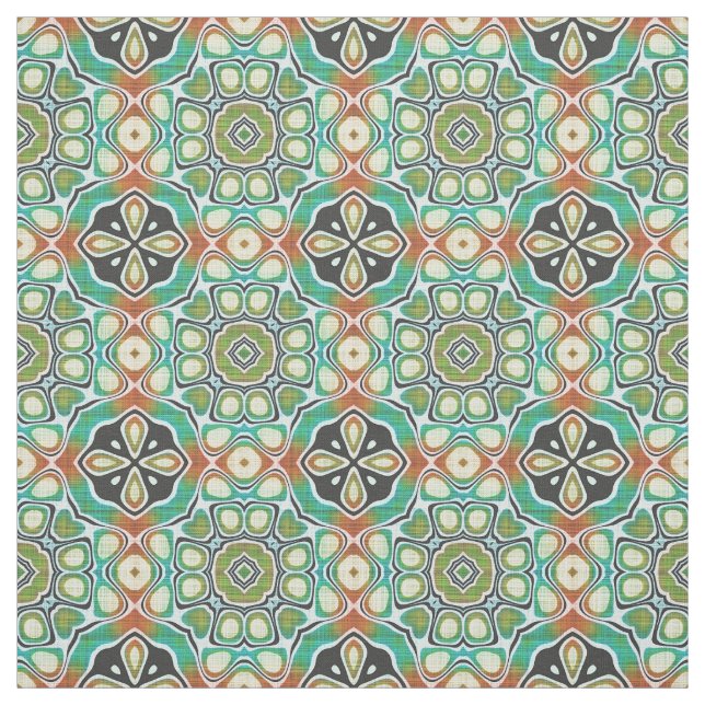 Orange Lime Green Turquoise Bali Batik Muster Stoff (Muster)