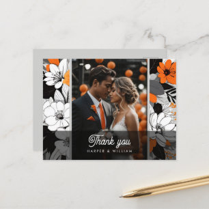 Orange Linie Blume Hochzeit Foto danke Postkarte