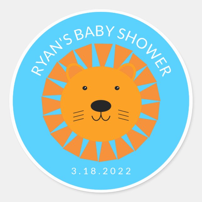 Orange Lion Cub Animal Custom Baby Dusche Geburtst Runder Aufkleber (Vorderseite)