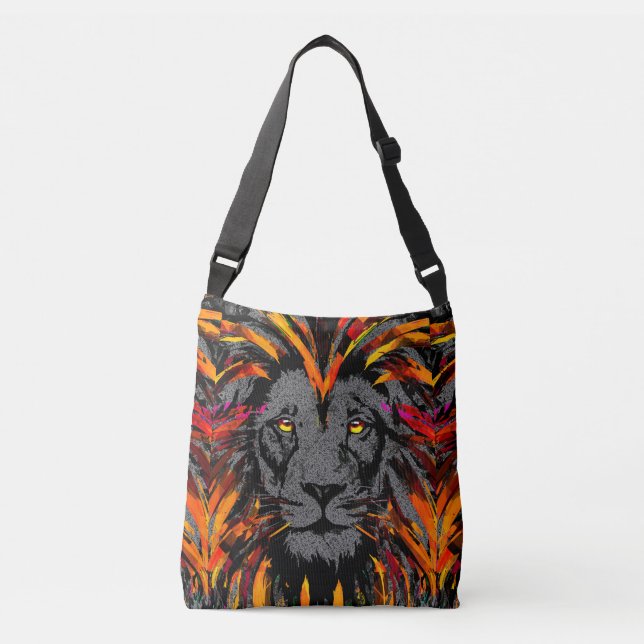 Orange Lion Head Artwork - Wildlife Big Cats Tragetaschen Mit Langen Trägern (Vorderseite)