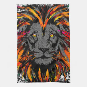 Orange Lion Head - Löwenfront - Löwenküche Hand Geschirrtuch