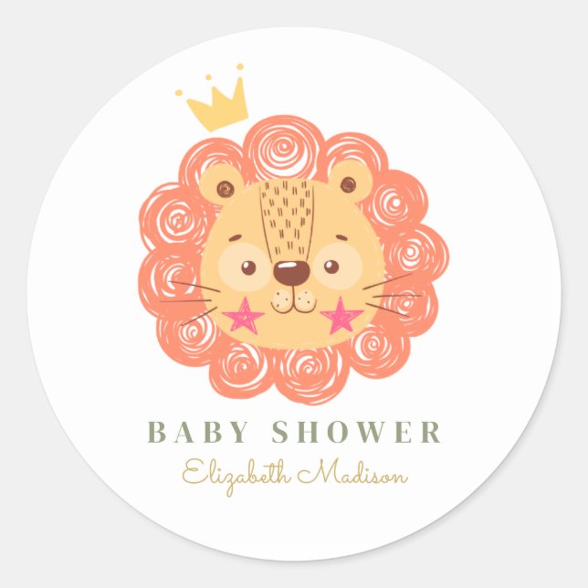 Orange Lion King Baby Dusche Runder Aufkleber (Vorderseite)