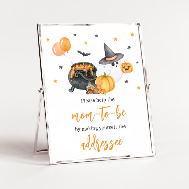 Orange Little Boo Baby Shower Envelope Station Poster (Ghost Halloween Baby Shower Envelope Station Sign)