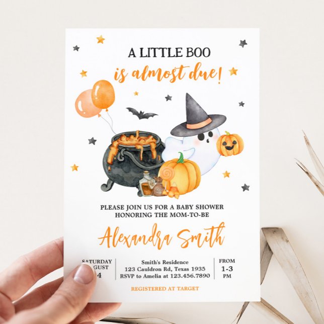 Orange Little Boo Ghost Baby Dusche Einladung (Ghost Halloween Baby Shower Invitation)