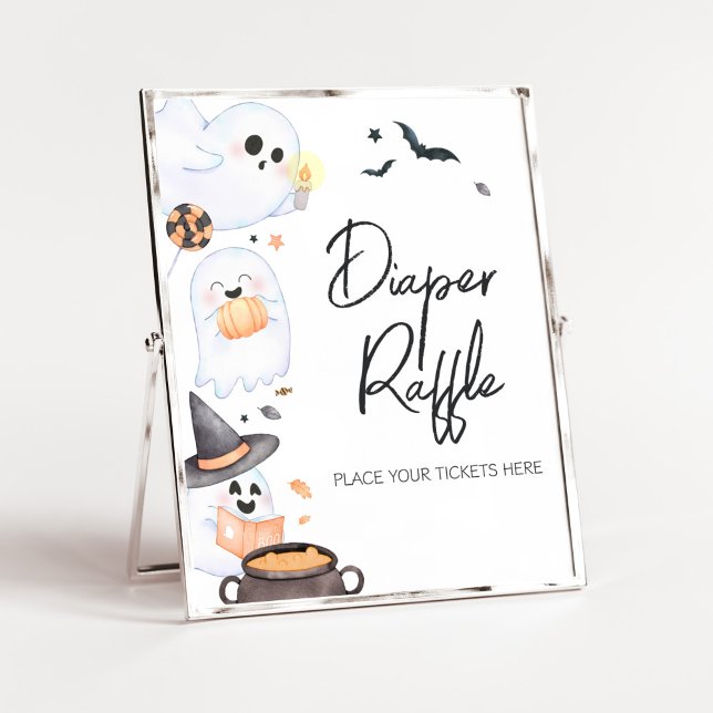 Orange Little Boo Halloween Diaper Raffle Poster (Orange Little Boo Baby Shower Diaper Raffle Sign)
