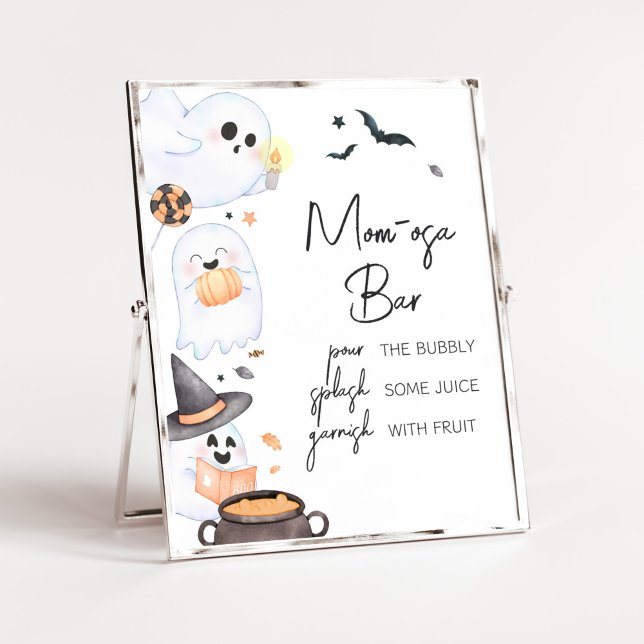 Orange Little Boo Halloween Mama Osa Bar Poster (Orange Little Boo Baby Shower Mom Osa Bar Sign)