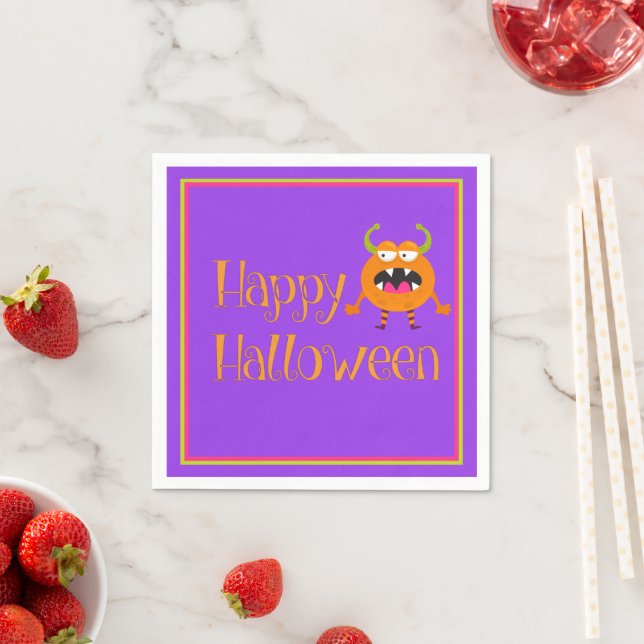 Orange Little Monster Halloween Spaß Kinder Serviette (Beispiel)