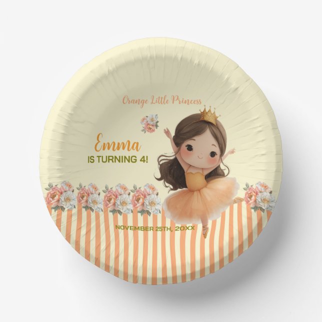 Orange Little Princess Ball Paper Bowls Pappteller (Vorderseite)