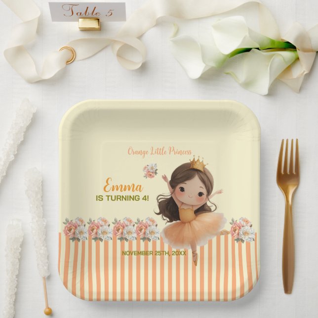 Orange Little Princess Ball Paper Plate Pappteller (Hochzeit)