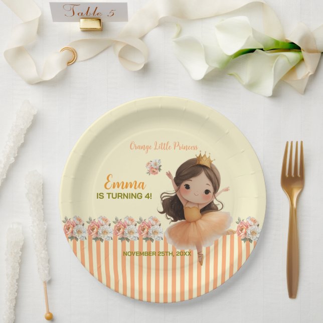Orange Little Princess Ball Paper Plate Pappteller (Hochzeit)