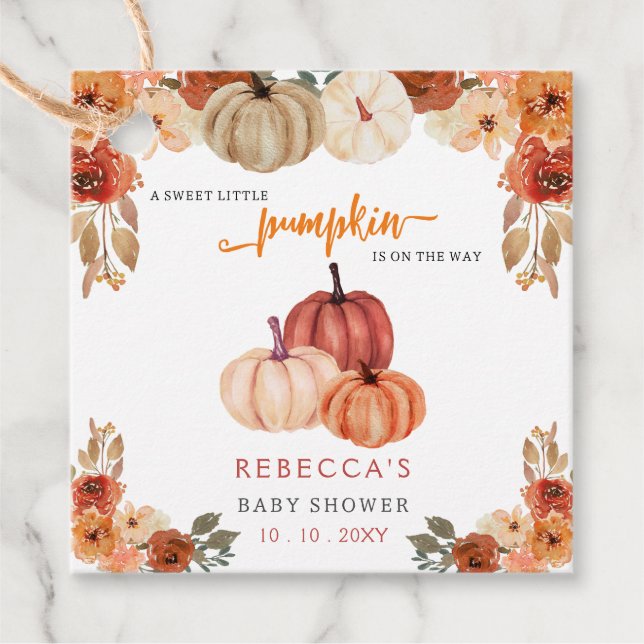 Orange Little Pumpkin Gender Neutral Baby Dusche Geschenkanhänger (Vorderseite)