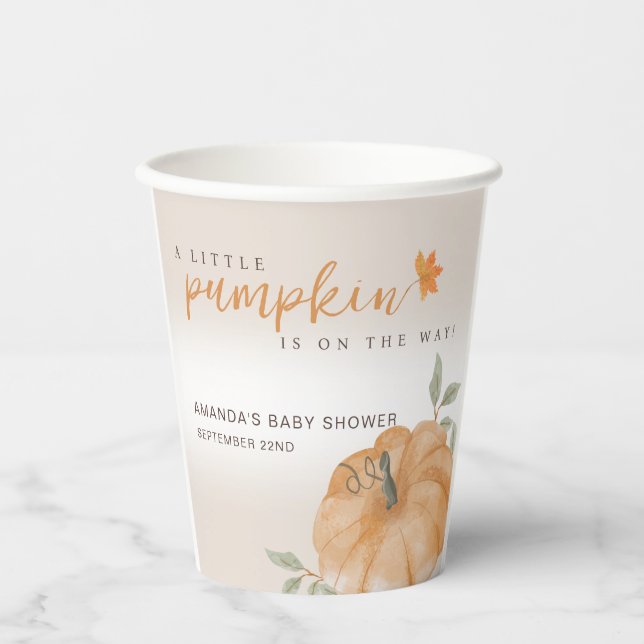 Orange Little Pumpkin Herbst Babydusche Pappbecher (Vorderseite)
