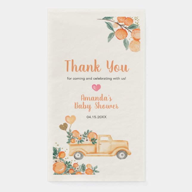 Orange Little Süsse Baby Dusche Gold Glitzer Serviette (Vorderseite)