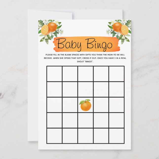 Orange Little Süsse Baby Shower Bingo Einladung (Vorderseite)
