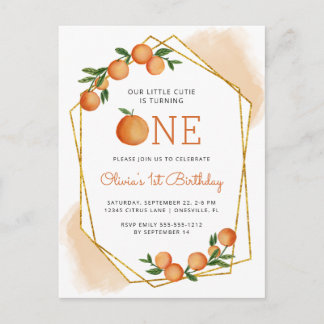 Orange Little Süsse Citrus 1. Geburtstag Einladung Postkarte