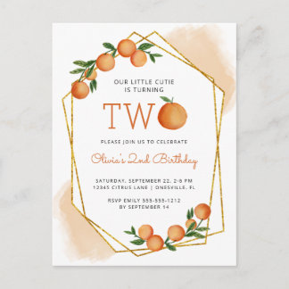 Orange Little Süsse Citrus 2. Geburtstag Party Inv Postkarte