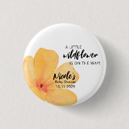 Orange Little Wildflower On the Way Baby Shower Button