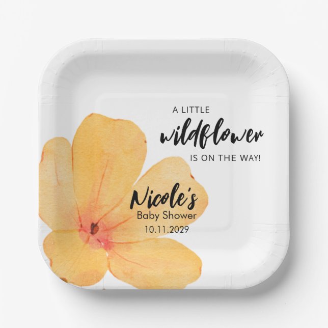 Orange Little Wildflower On the Way Baby Shower Pappteller (Vorderseite)