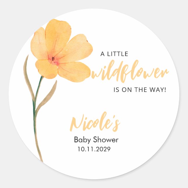 Orange Little Wildflower On the Way Baby Shower Runder Aufkleber (Vorderseite)