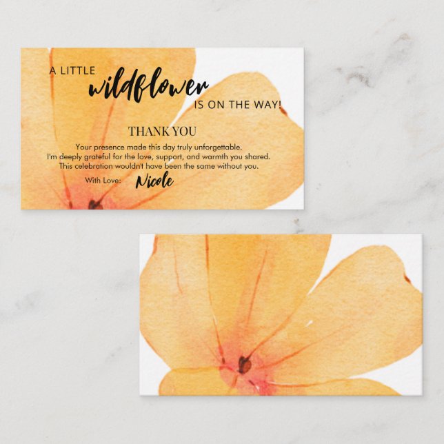Orange Little Wildflower On the Way Thank You Begleitkarte (Vorne/Hinten)