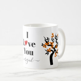 Orange Love vögel Sakura Kirschbaum und Blüte Kaffeetasse