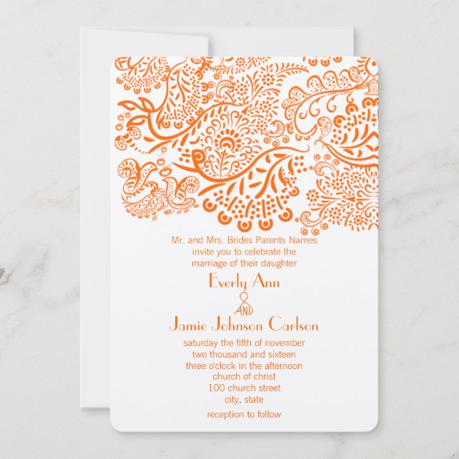 Orange Lovebirds Hochzeitseinladung Einladung (Vorderseite)