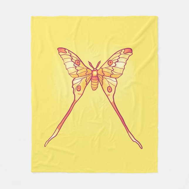 Orange Luna Moth Art - Farbiges Insekt Fleecedecke (Vorderseite)