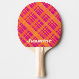 Orange magenta karierte Muster individuelle Name Tischtennis Schläger