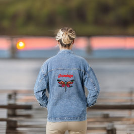 Orange Magenta Rosa und Türkis-Drachenfliege Name Jeansjacke