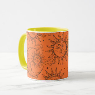 Orange Magic Vintag Celestial Sun Moon Stars Tasse