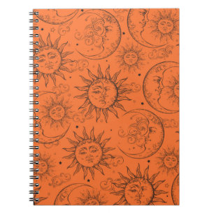 Orange Magic Vintage Celestial Sonne Mond Sterne Notizblock