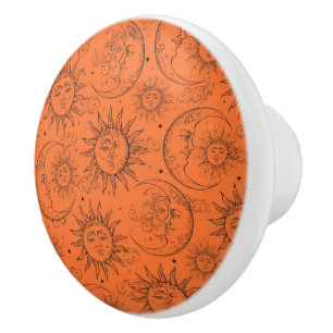 Orange Magic Vintage Himmelskörper Sonne Mond Ster Keramikknauf