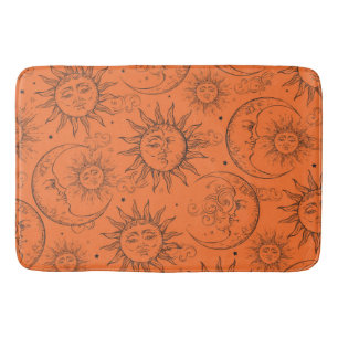 Orange Magie Vintage Himmel Sonne Mond Sterne Badematte
