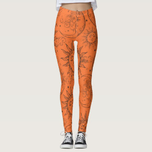 Orange Magie Vintage Himmel Sonne Mond Sterne Leggings