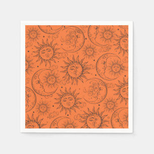 Orange Magie Vintage Himmelszelt Sonne Mond Sterne Serviette
